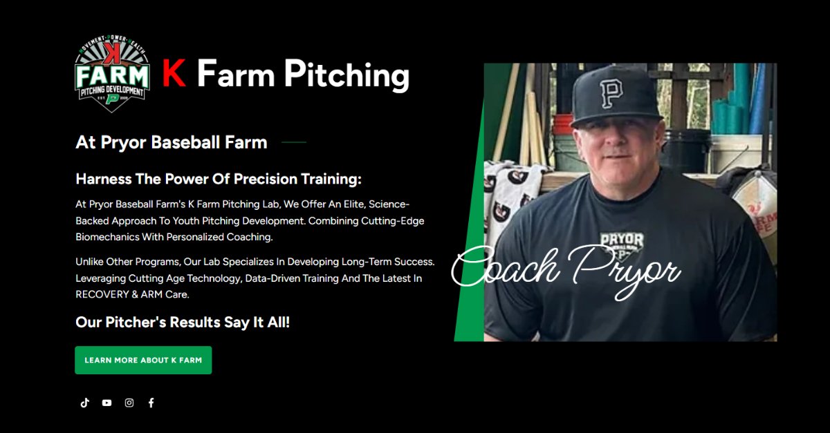 K FARM Pitching Lab at Pryor Baseball Farm - Featured Image v2